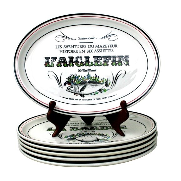 Set Of 6 Gien France "La Rascasse L'Aiglefin Le Thon Le Rouget La Barbue La Sard - Picture 1 of 12